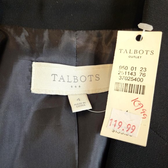 Talbots Outlet Black 3 Button V Neck Blazer, Rear Peplum Pleats, Size 4, NWT - Picture 10 of 12
